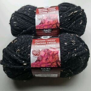 NWT Loops And Threads Charisma Tweed Color Black Lot Of 2 Skeins